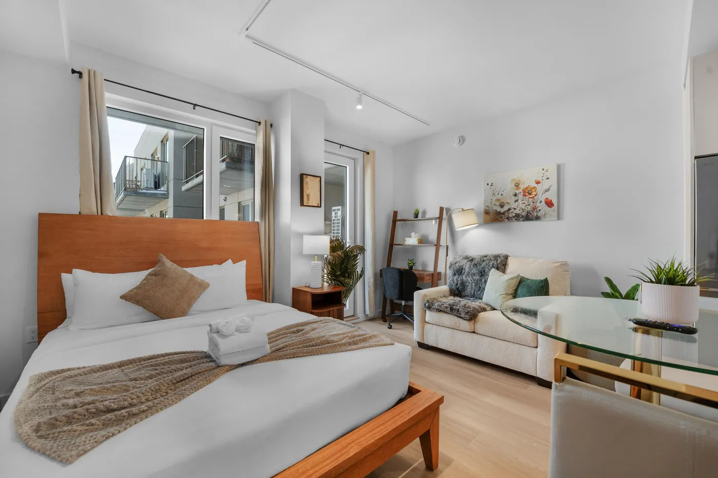 Bright furnished studio with a sleeping and living area in Brooklyn