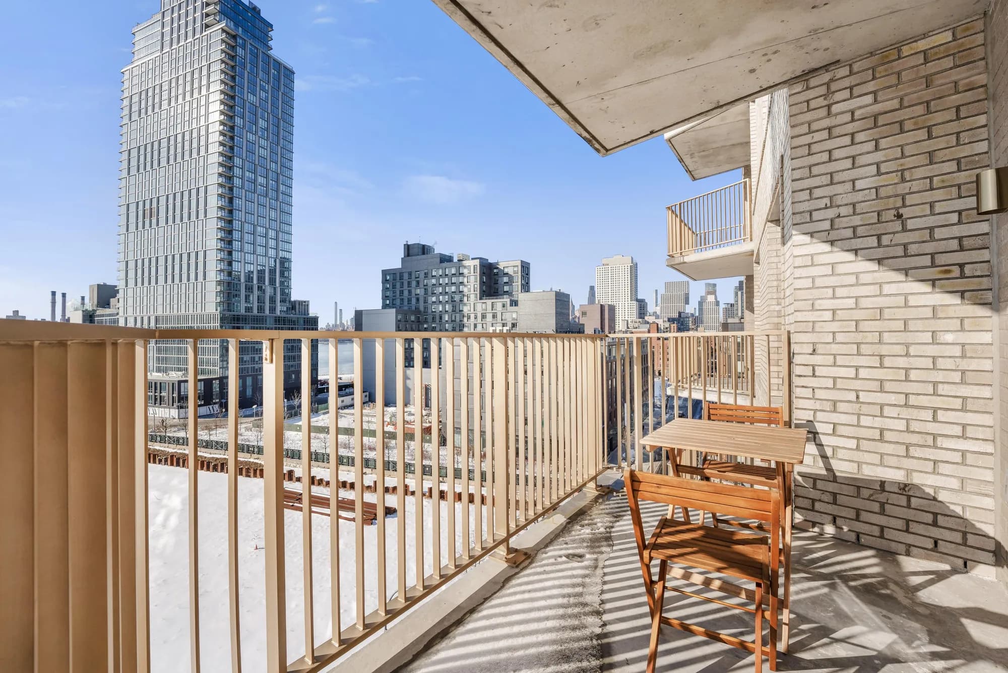 Terrace overlooking the New York skyline from a Waypost residence